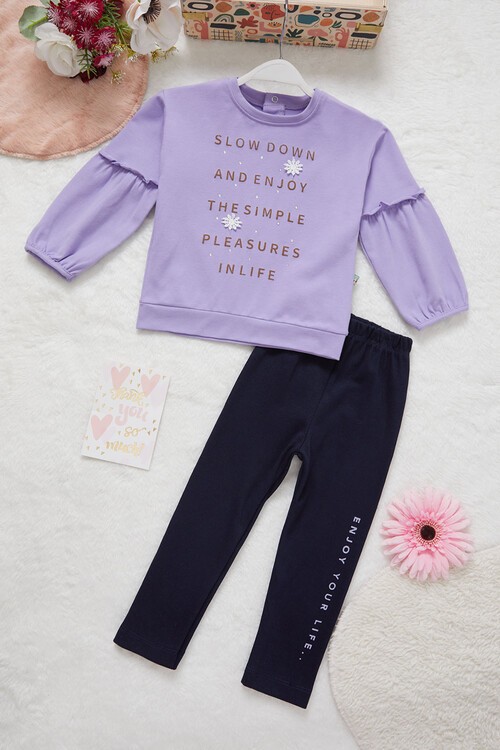 Kız Bebek Simli Yazı Detaylı Eşofman Takımı 14997