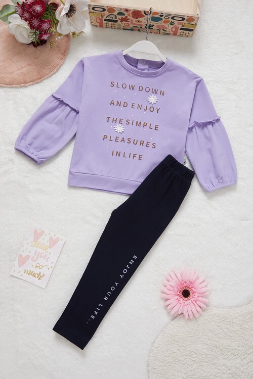 Kız Bebek Simli Yazı Detaylı Eşofman Takımı 14997