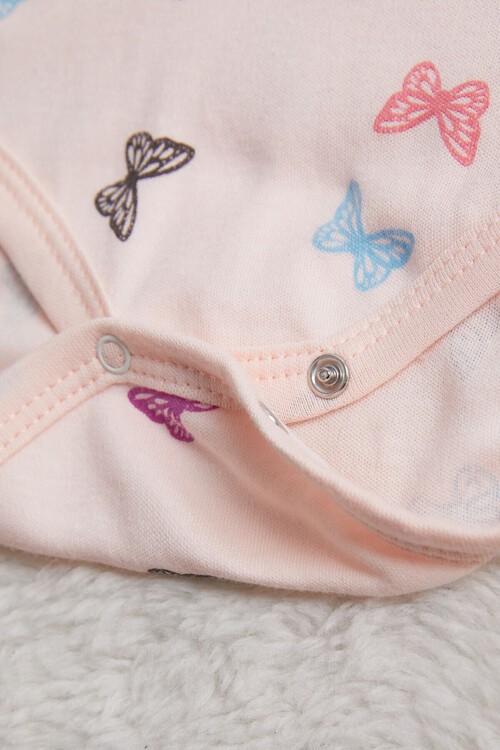 Kız Bebek Somon Kelebekli Uzun Kol Çıtçıtlı Badi 14978