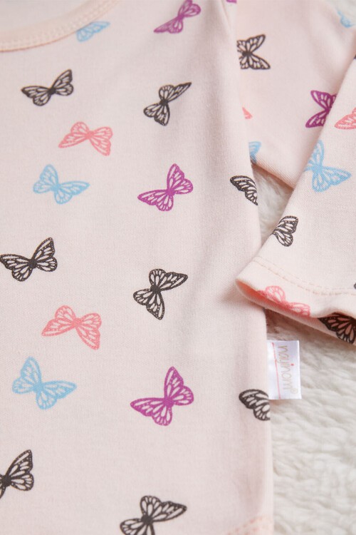 Kız Bebek Somon Kelebekli Uzun Kol Çıtçıtlı Badi 14978