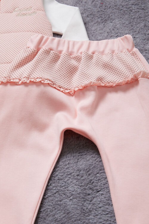 Kız Bebek Somon Yelekli 3-18 Ay 3lü Takım 090