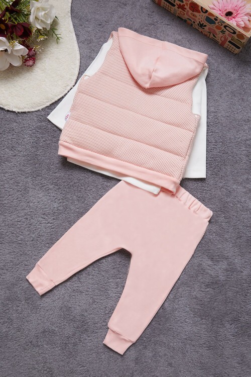 Kız Bebek Somon Yelekli 3-18 Ay 3lü Takım 090