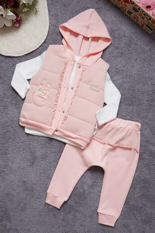 Kız Bebek Somon Yelekli 3-18 Ay 3lü Takım 090