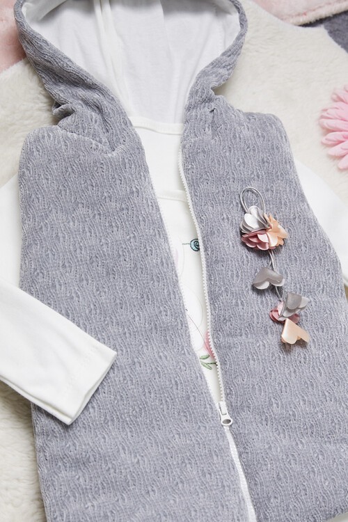 Kız Bebek Tavşan Nakışlı Yelekli 3lü Eşofman Takımı 14644