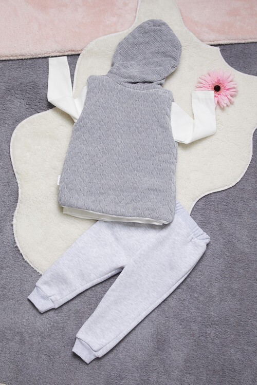Kız Bebek Tavşan Nakışlı Yelekli 3lü Eşofman Takımı 14644