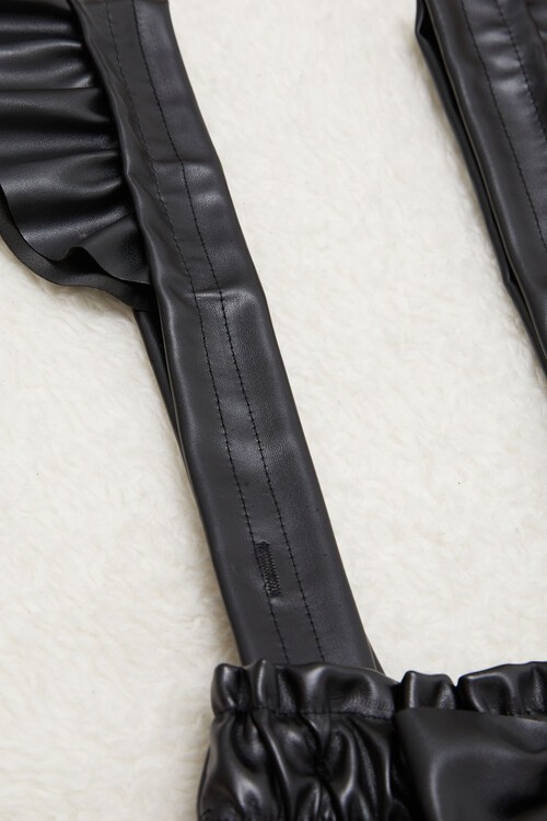 Kız Çocuk Askılı Fiyonklu Deri Etek 15028