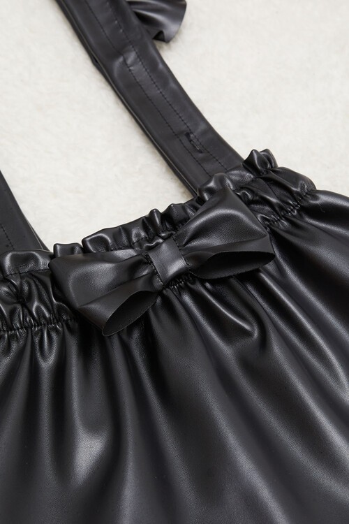 Kız Çocuk Askılı Fiyonklu Deri Etek 15028