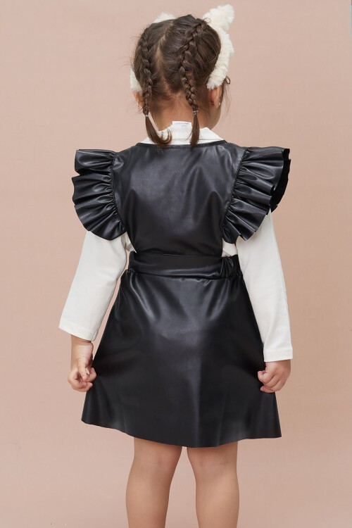 Kız Çocuk Badili 2li Siyah Deri Elbise 15039