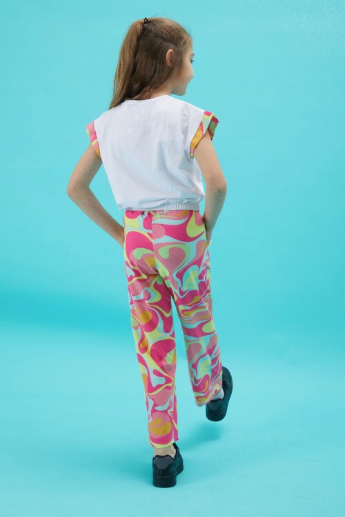 Kız Çocuk Baskılı Beyaz Bluzlu Yazlık Takım 15255