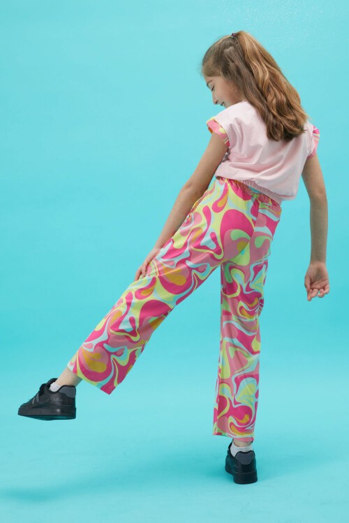 Kız Çocuk Baskılı Pembe Bluzlu Yazlık Takım 15256