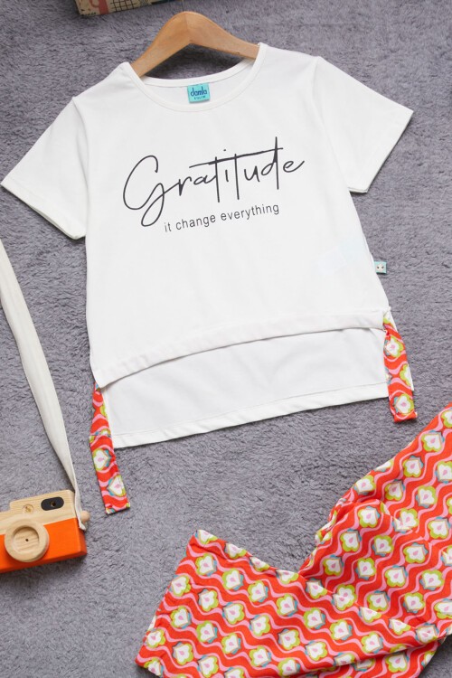 Kız Çocuk Beyaz Yazılı Pantolonlu Bluz Takım 15273