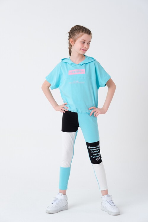 Kız Çocuk Blok Renkli Taytlı Takım 8-14 Yaş 13878