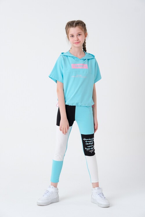 Kız Çocuk Blok Renkli Taytlı Takım 8-14 Yaş 13878