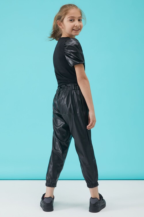 Kız Çocuk Bluz ve Pantolonlu Deri Takım 15190