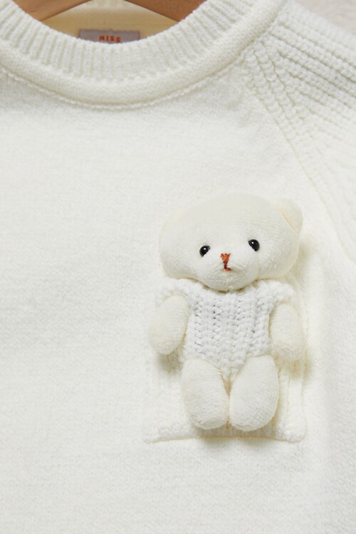 Kız Çocuk Cep Ayıcıklı Triko Kazak 14641