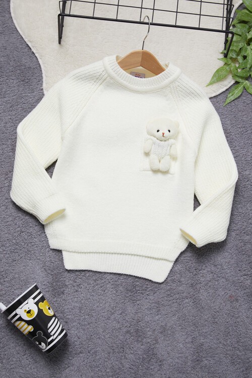 Kız Çocuk Cep Ayıcıklı Triko Kazak 14641