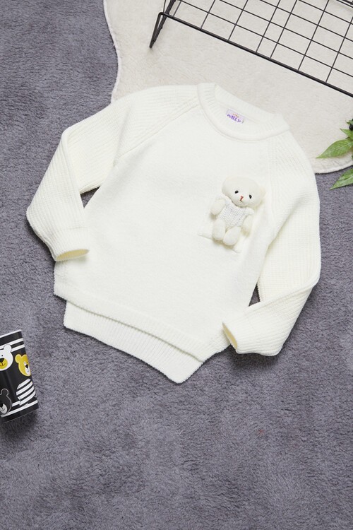 Kız Çocuk Cep Ayıcıklı Triko Kazak 14641