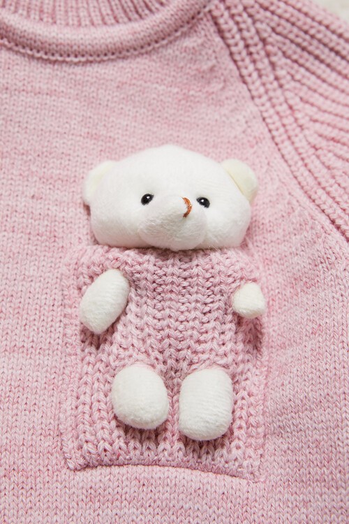 Kız Çocuk Cep Ayıcıklı Triko Kazak 14641