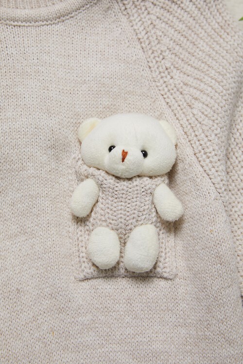 Kız Çocuk Cep Ayıcıklı Triko Kazak 14641