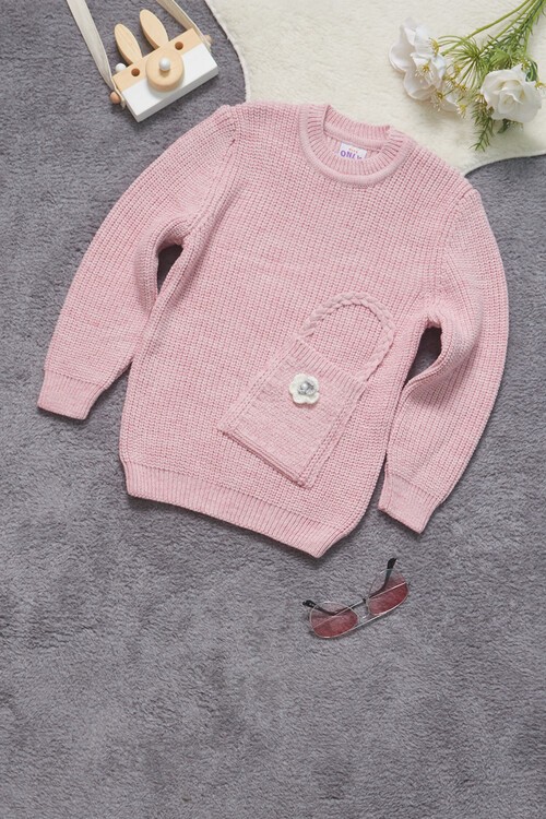 Kız Çocuk Cep Detaylı Triko Kazak 14624