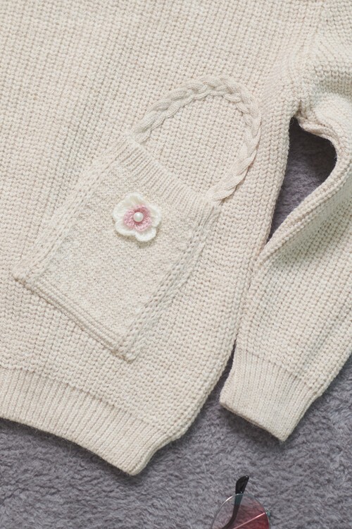 Kız Çocuk Cep Detaylı Triko Kazak 14624