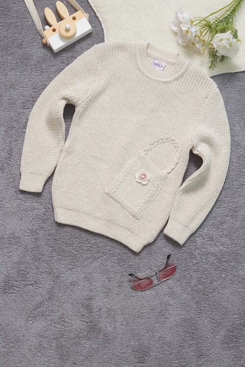 Kız Çocuk Cep Detaylı Triko Kazak 14624