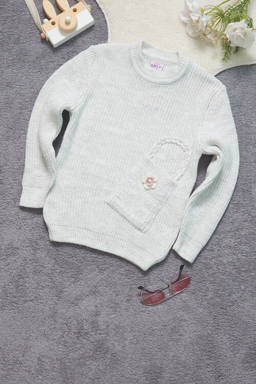 Kız Çocuk Cep Detaylı Triko Kazak 14624