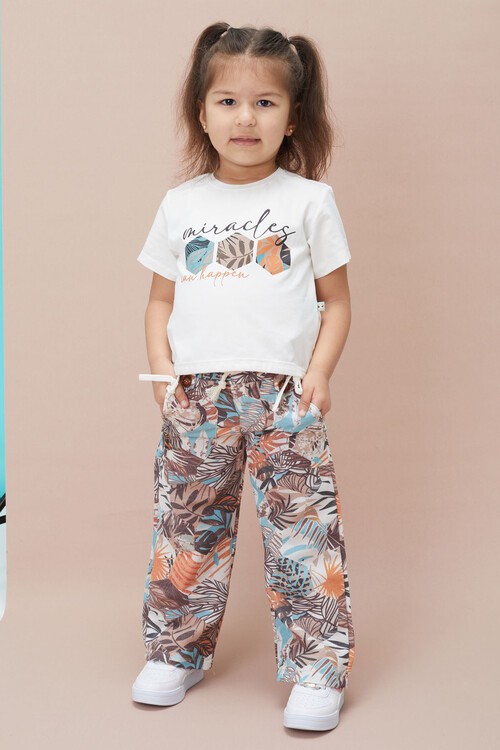 Kız Çocuk Çiçek Desenli Bluz ve Pantolonlu 2li Takım 15134