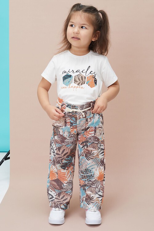 Kız Çocuk Çiçek Desenli Bluz ve Pantolonlu 2li Takım 15134