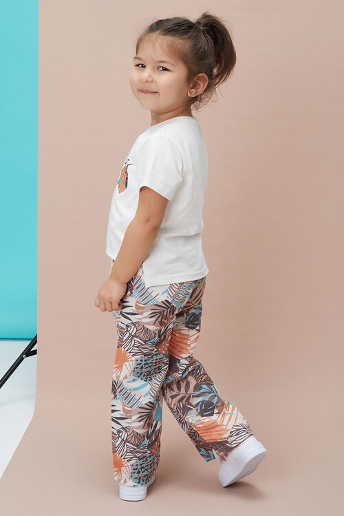 Kız Çocuk Çiçek Desenli Bluz ve Pantolonlu 2li Takım 15134