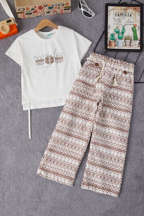 Kız Çocuk Çizgi Desenli Bluz ve Pantolonlu 2li Takım 15136