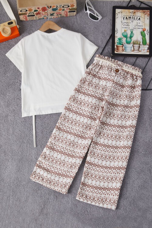 Kız Çocuk Çizgi Desenli Bluz ve Pantolonlu 2li Takım 15136