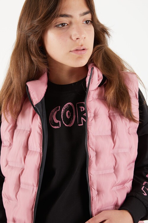 Kız Çocuk Düz Desen Kapüşonlu Şişme Yelek 14648