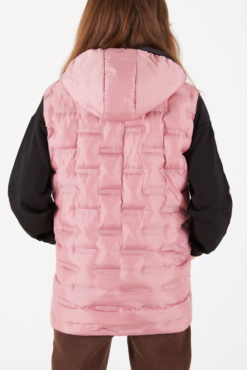 Kız Çocuk Düz Desen Kapüşonlu Şişme Yelek 14648