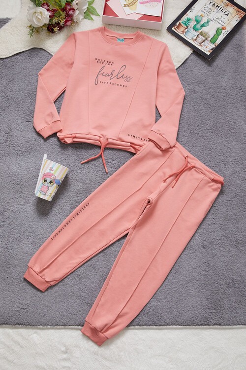 Kız Çocuk Fearless Yazı Baskılı Eşofman Takımı 14975