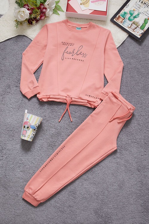 Kız Çocuk Fearless Yazı Baskılı Eşofman Takımı 14975
