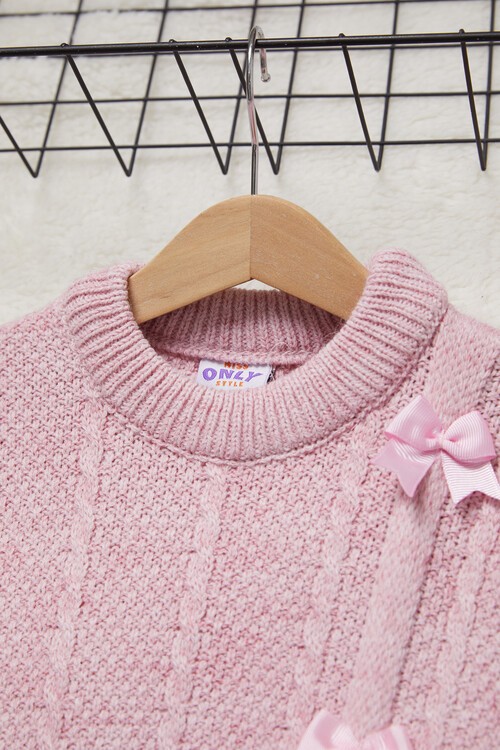 Kız Çocuk Fiyonklu Triko Kazak 14642