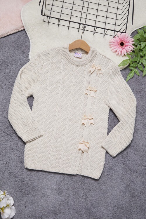 Kız Çocuk Fiyonklu Triko Kazak 14642