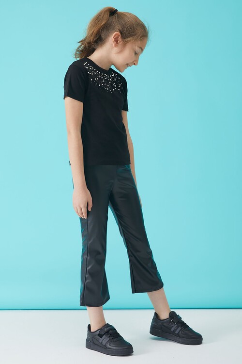 Kız Çocuk İncili T-shirt ve Taytlı Takım 15103