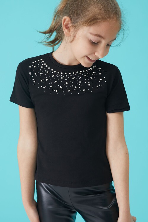 Kız Çocuk İncili T-shirt ve Taytlı Takım 15103