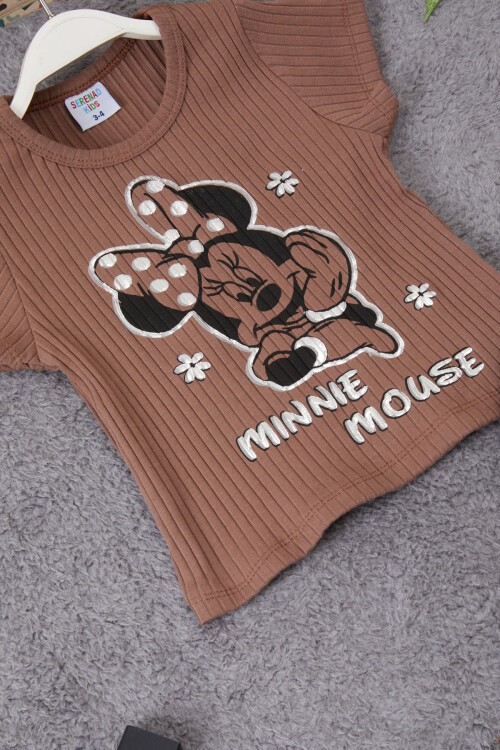 Kız Çocuk Kahve Puantiyeli Şortlu Takım 15295