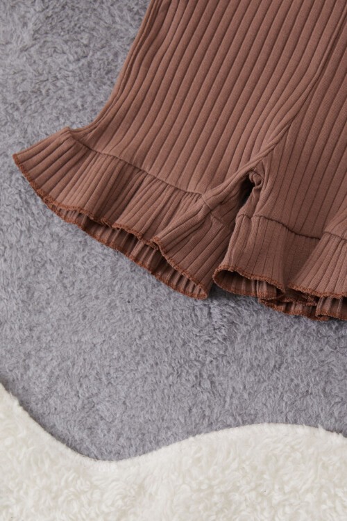 Kız Çocuk Kahve Puantiyeli Şortlu Takım 15295