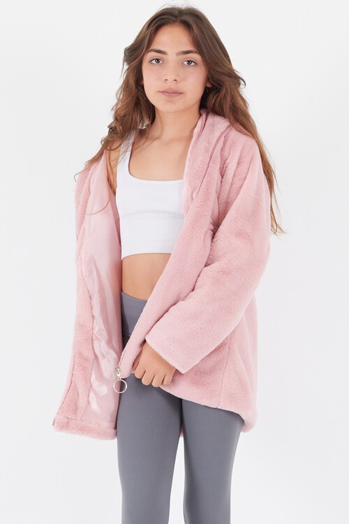 Kız Çocuk Kapüşonlu Peluş Mont 14608