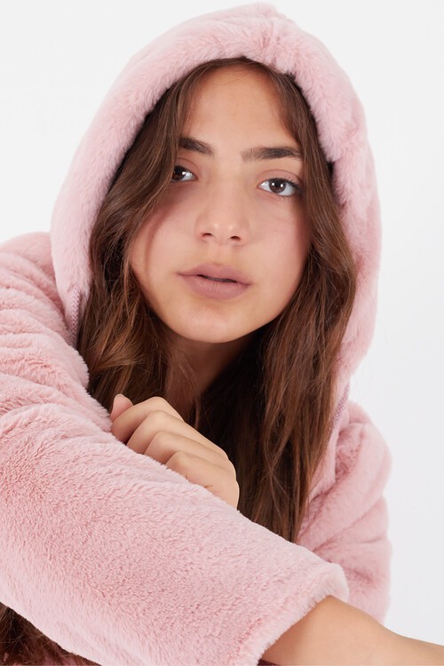 Kız Çocuk Kapüşonlu Peluş Mont 14608