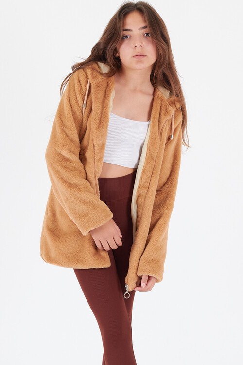 Kız Çocuk Kapüşonlu Peluş Mont 14608