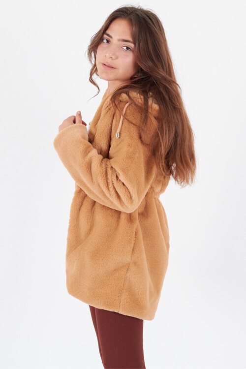 Kız Çocuk Kapüşonlu Peluş Mont 14608