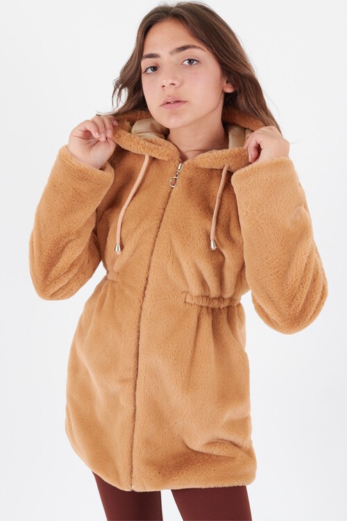 Kız Çocuk Kapüşonlu Peluş Mont 14608