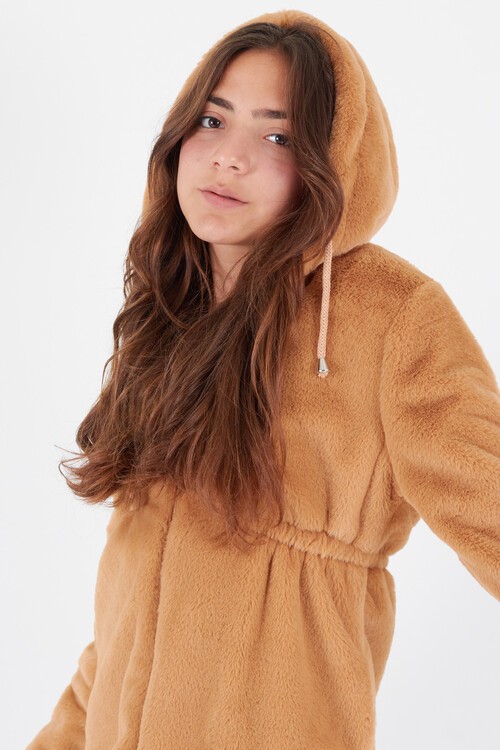 Kız Çocuk Kapüşonlu Peluş Mont 14608