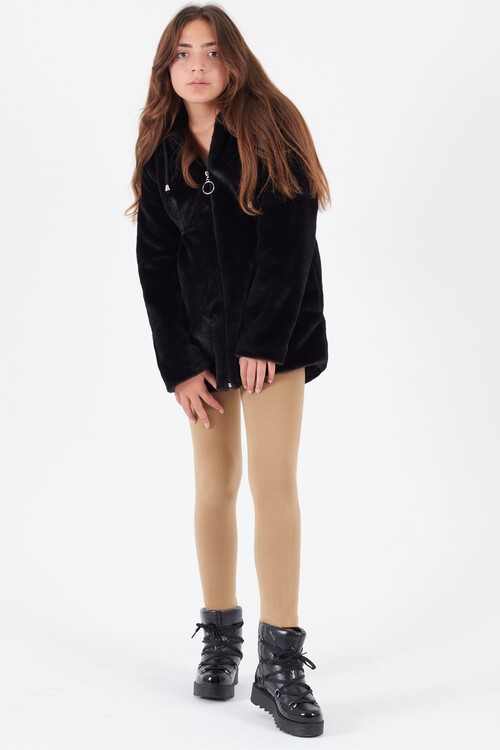 Kız Çocuk Kapüşonlu Peluş Mont 14608