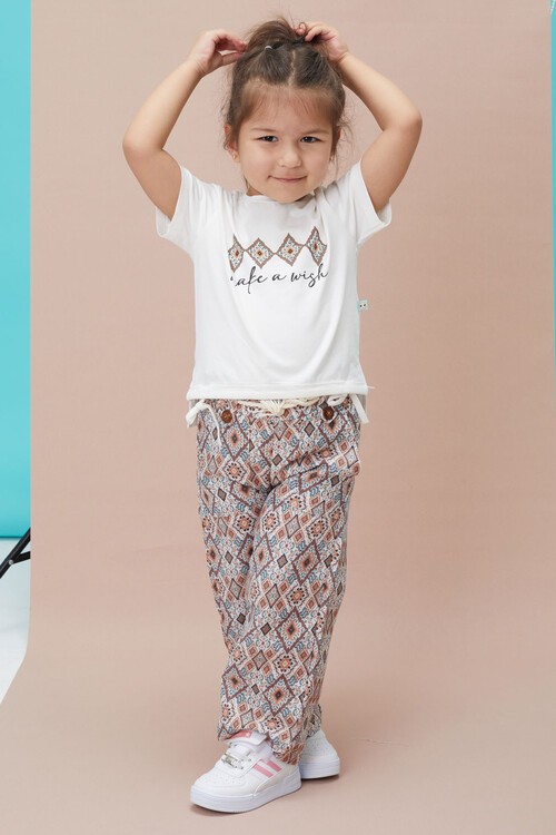 Kız Çocuk Kare Desenli Bluz ve Pantolonlu 2li Takım 15135